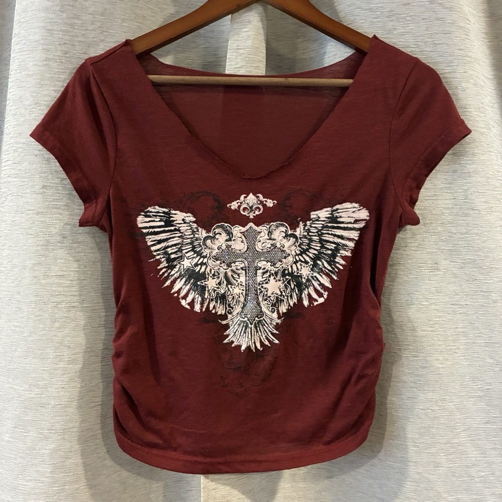 Romwe Fairycore Cross Sequin Scoop Neck Blouse Size Small